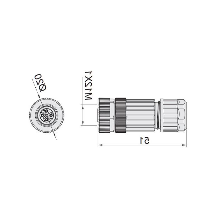 M12 4-PIN, straight female, food grade, screw connection, 64F009